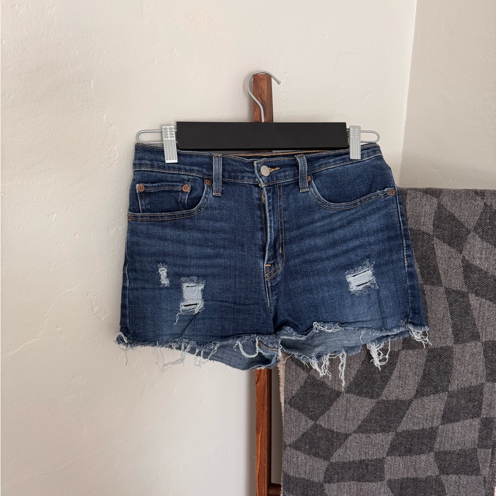 Levi's Dark Blue Distressed Jean Shorts